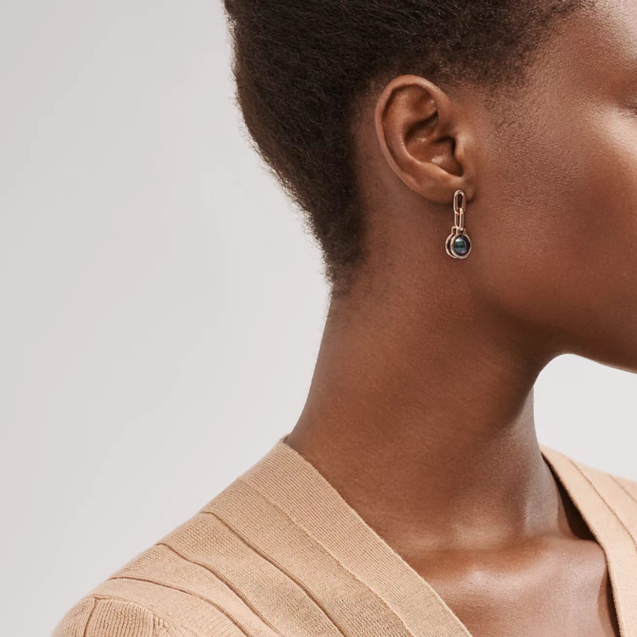 Tiffany & Co Tahitian Black Pearl Link Earrings